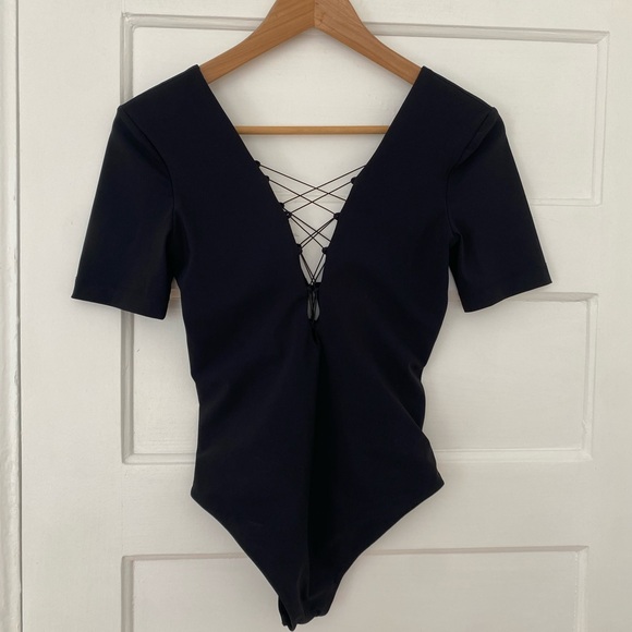 Alexander Wang T deep v lace up black bodysuit - Picture 5 of 10